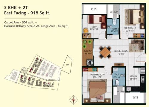 3 BHK + 2T 918 Sq.ft 